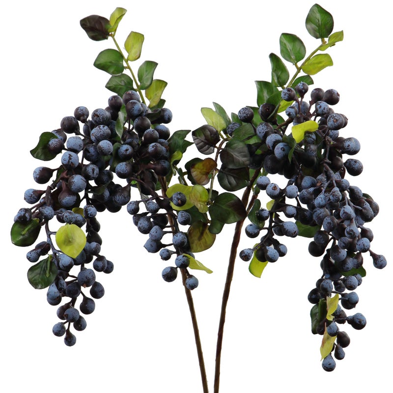 Rinlong 2Pcs Artificial Blueberries Fake Berries Stems Hanging Spray Frosted Blueberry Fall Floral Picks for Wreath Thanksgiving Decoration - Image 1